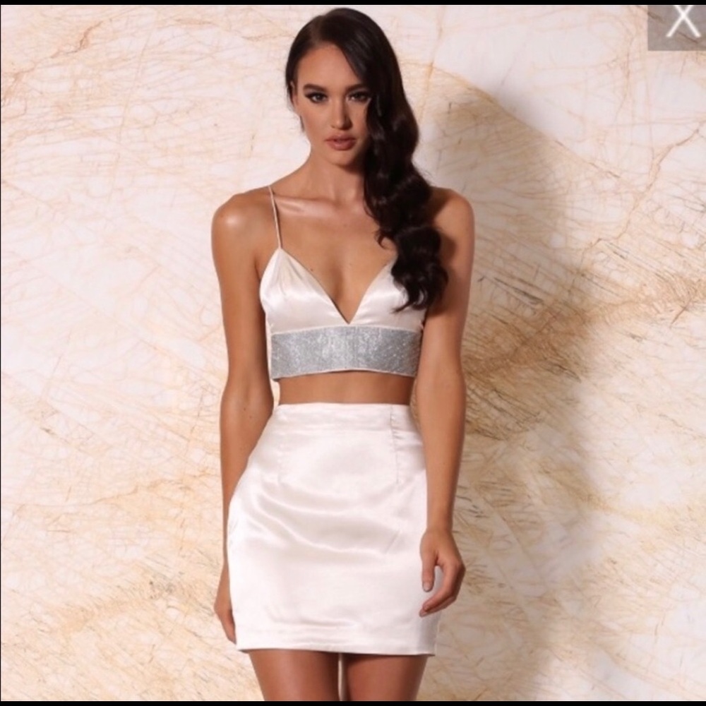 NWT Meshki Diamante Ivory Two Piece Set